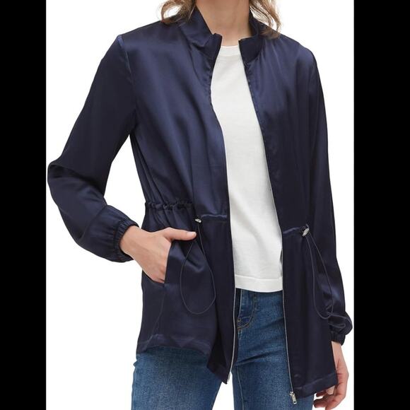Lily Silk Lightweight Drawstring Jacket S Luxury Minimalist Utility Sporty Chic - Picture 1 of 9